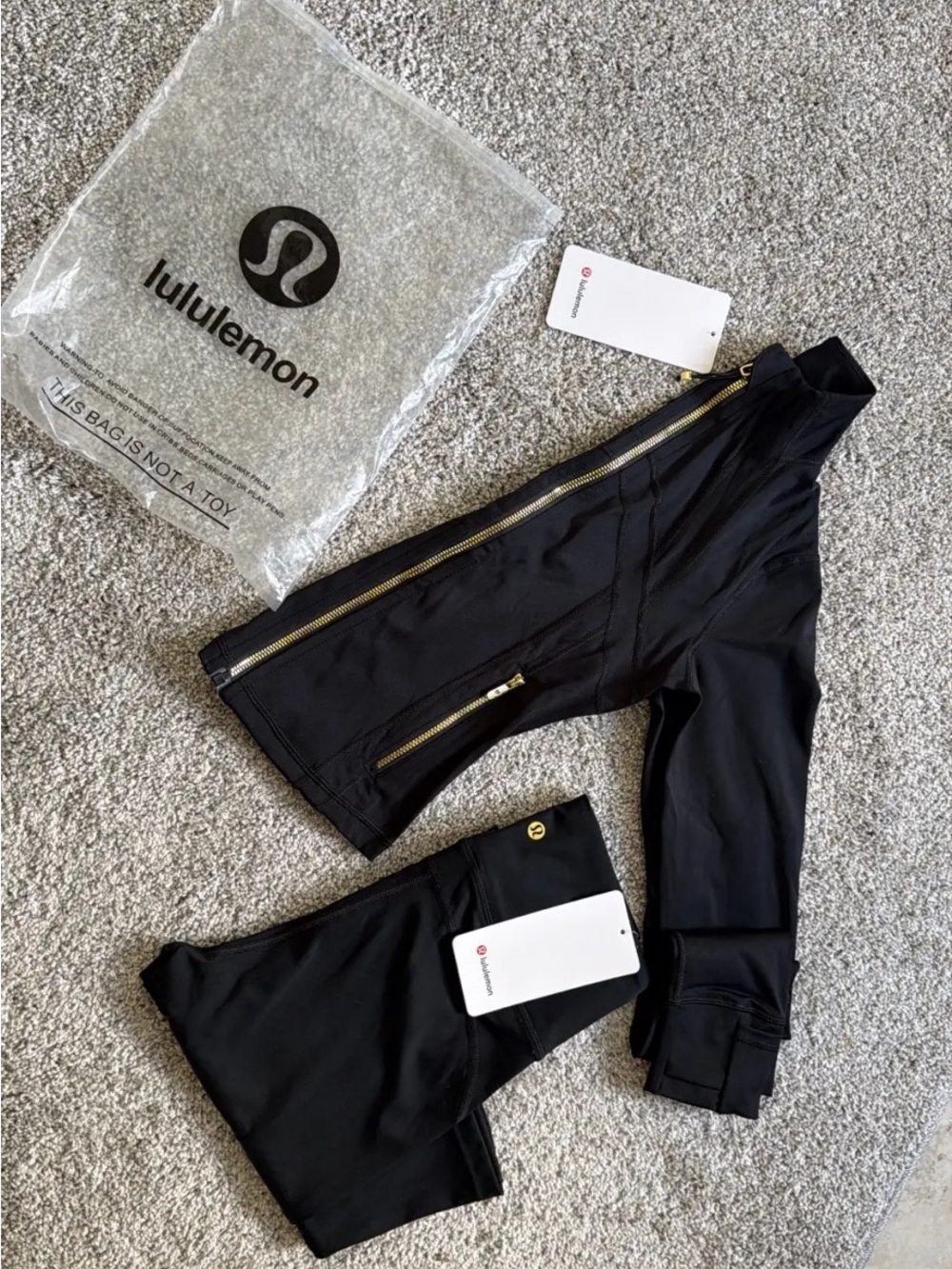 lululemon athletica Black Leggings and Zip-Front Jacket with Gold Zippers